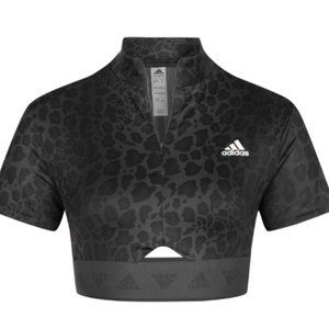 Adidas Women's Hyperglam Zip Crop Top Tee, Carbon